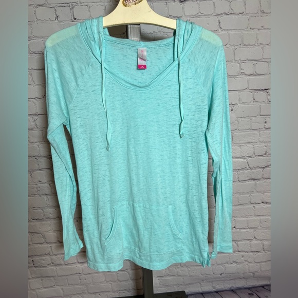 No Boundaries hooded light weight long sleeve top. Size: M (7-9) Peach/Orange. - Picture 6 of 7